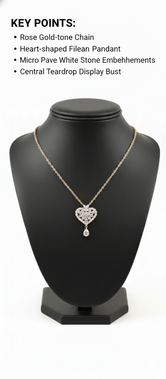 Rose Gold Heart Pendant Necklace for Women