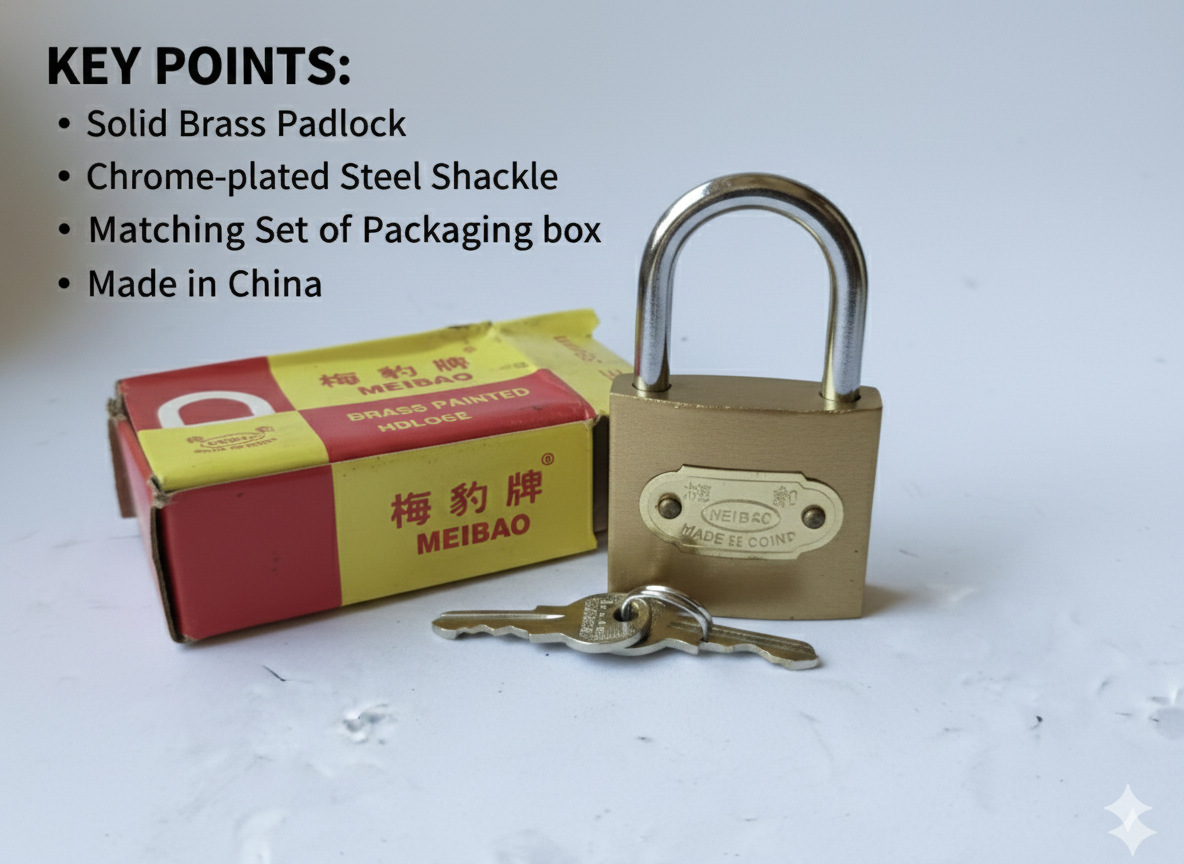 MEIBAO Solid Brass Padlock with Steel Shackle, Heavy Duty Anti-Rust Lock with Keys for Gate, Door, Locker, Shutter & Warehouse Security