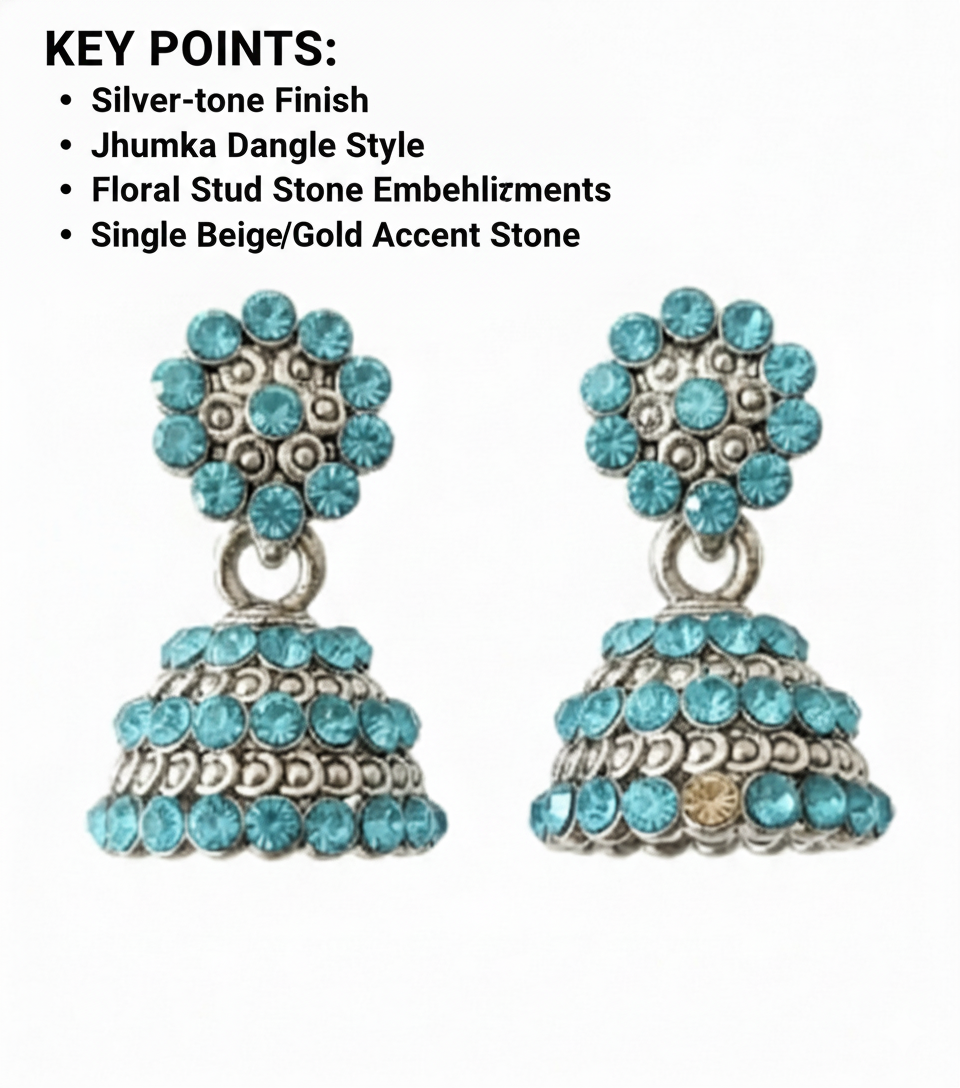 Turquoise Stone Traditional Floral Stud Dangle Earrings
