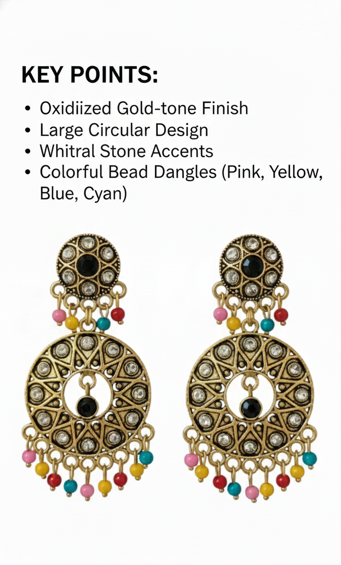 Oxidized Gold Tone Large Circular Dangle Earrings for Women