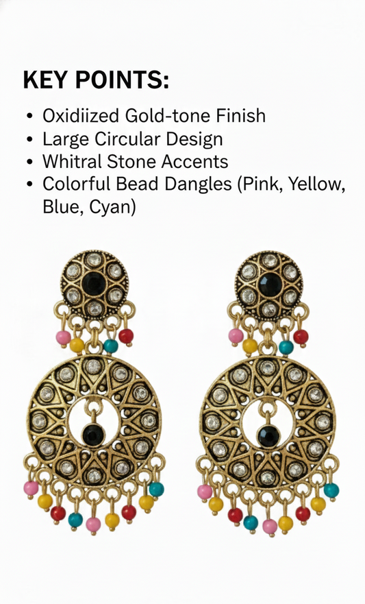 Oxidized Gold Tone Large Circular Dangle Earrings for Women