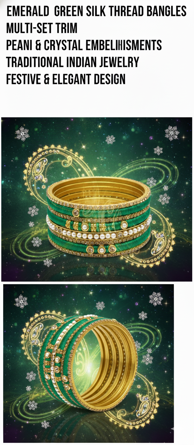 Green Silk Thread Bangles Set for Women