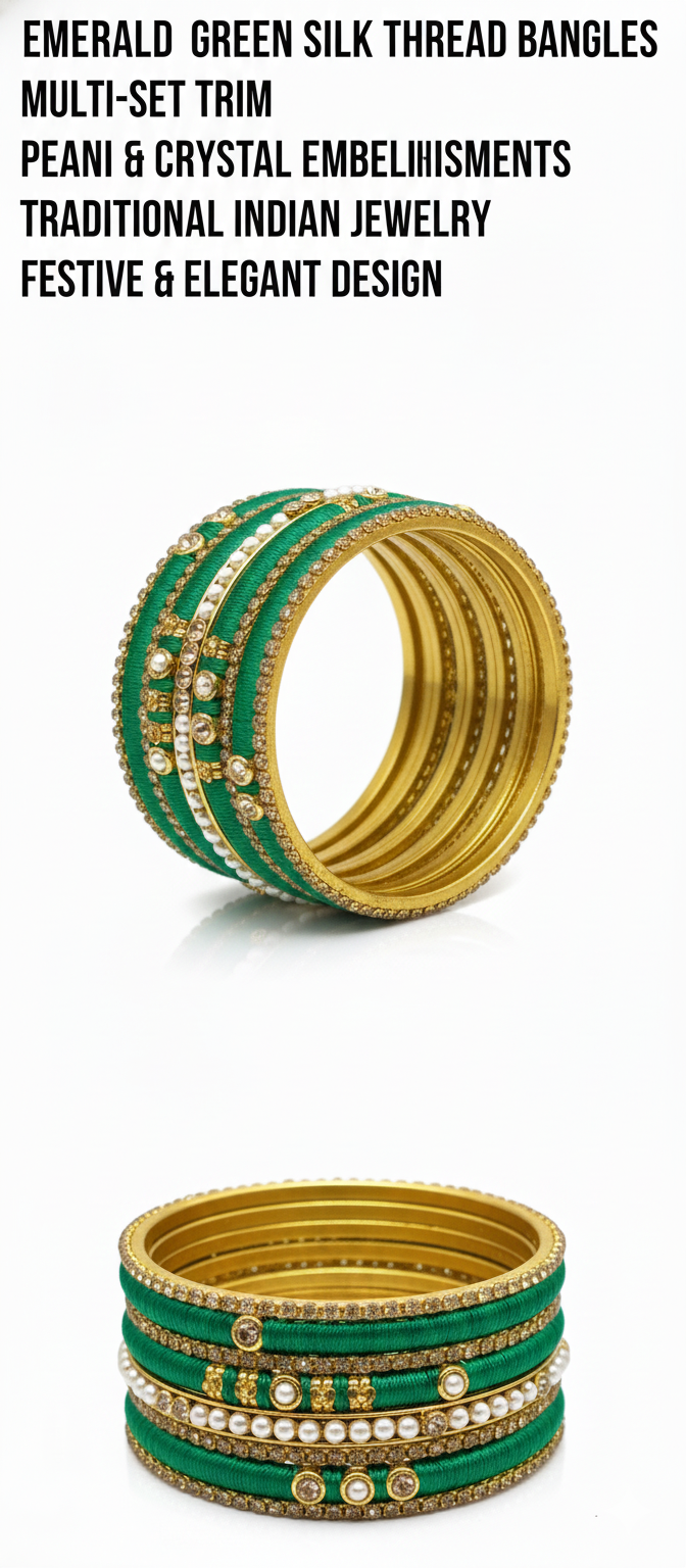 Green Silk Thread Bangles Set for Women