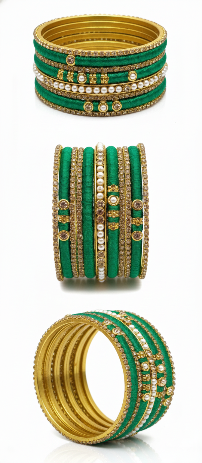 Green Silk Thread Bangles Set for Women