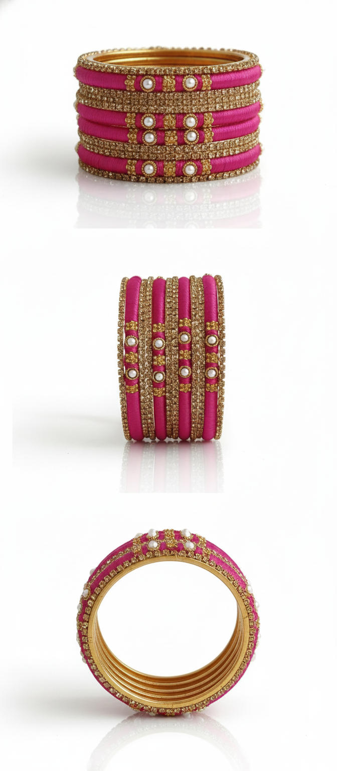 Traditional Indian Bridal Bangles with Stone & Pearl Work