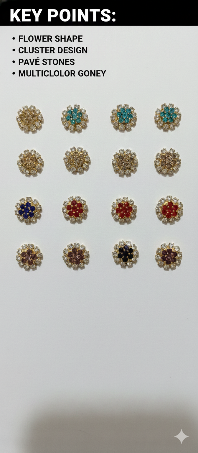 Multicolor Floral Stud Earrings for Women | Gold Plated Cluster Design with Pavé Stones | Stylish Daily Wear, Party & Gift Jewellery