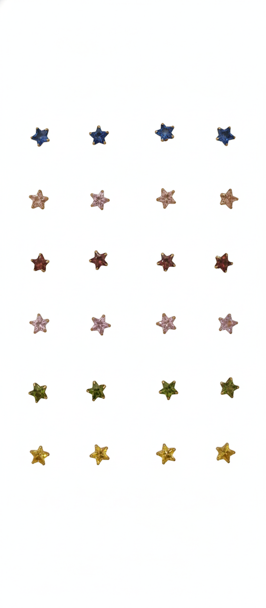 Multicolor Star Stud Earrings for Women & Girls | Cute Gold Plated Small Stud Earrings Set | Daily Wear, Party & Gift Jewellery
