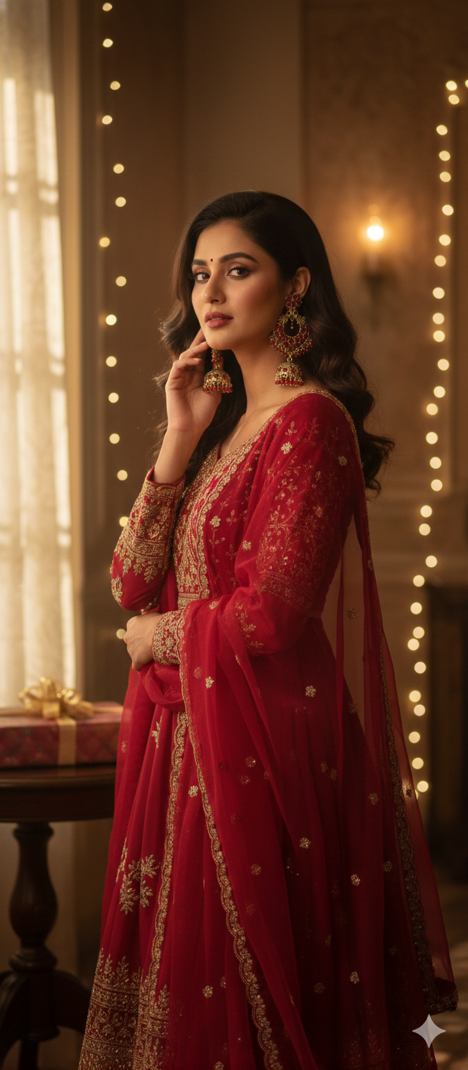 Traditional Red Stone Jhumka Earrings for Women
