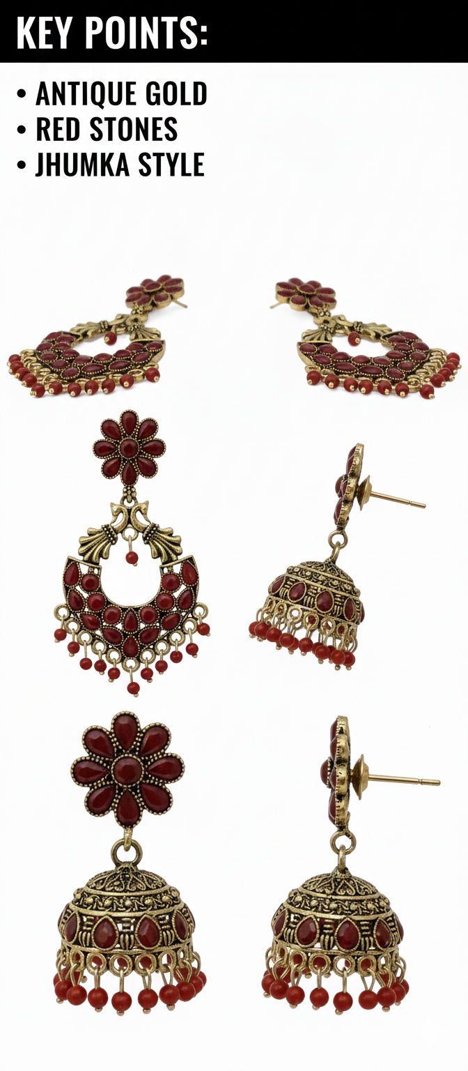 Traditional Red Stone Jhumka Earrings for Women