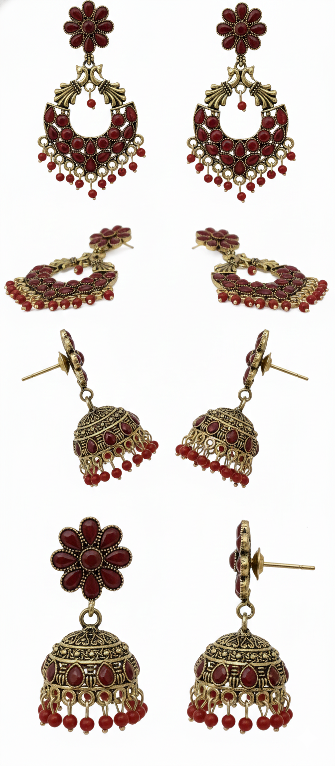 Traditional Red Stone Jhumka Earrings for Women