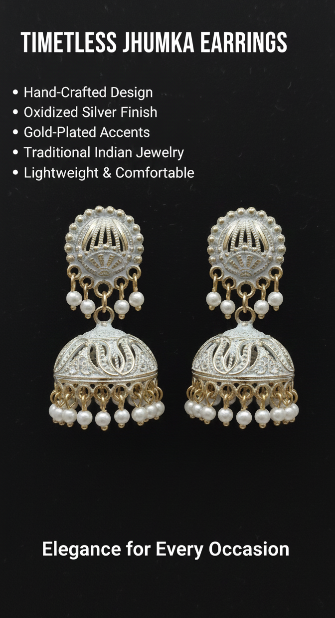 Oxidized Silver & Gold-Plated Traditional Indian Jhumki