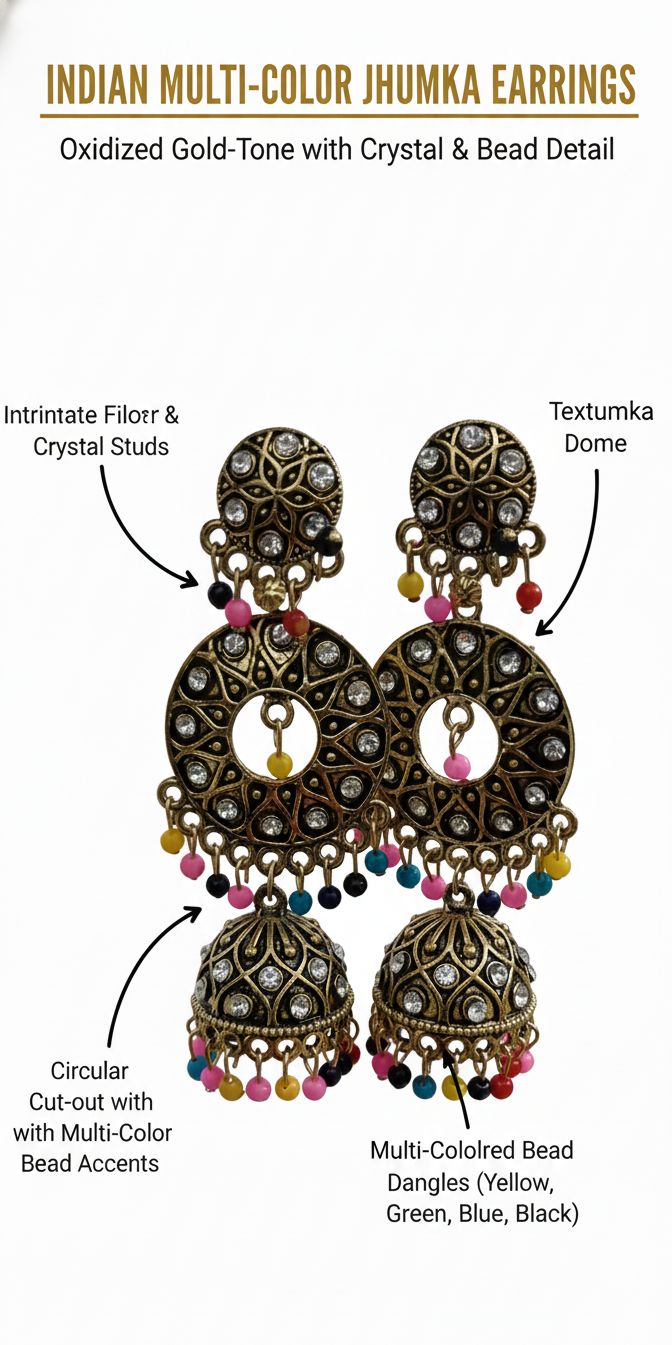Indian Multi-Color Jhumka Earrings for Women