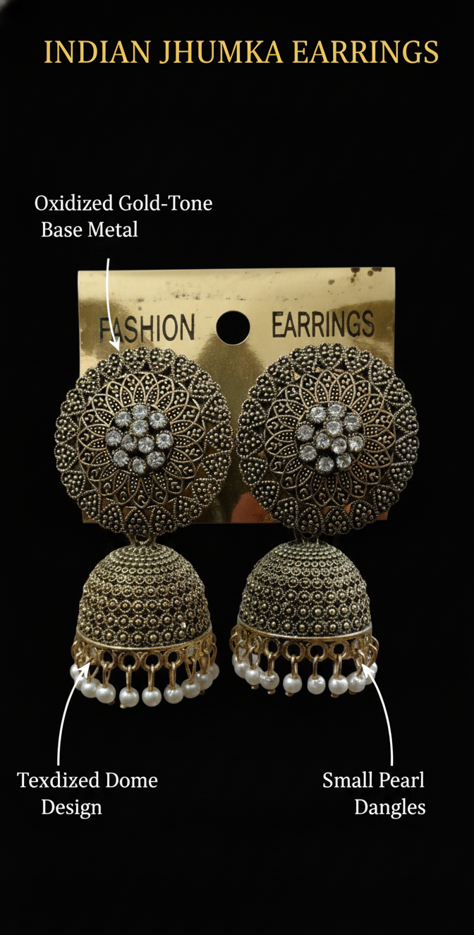 Indian Oxidized Gold Jhumka Earrings for Women & Girls