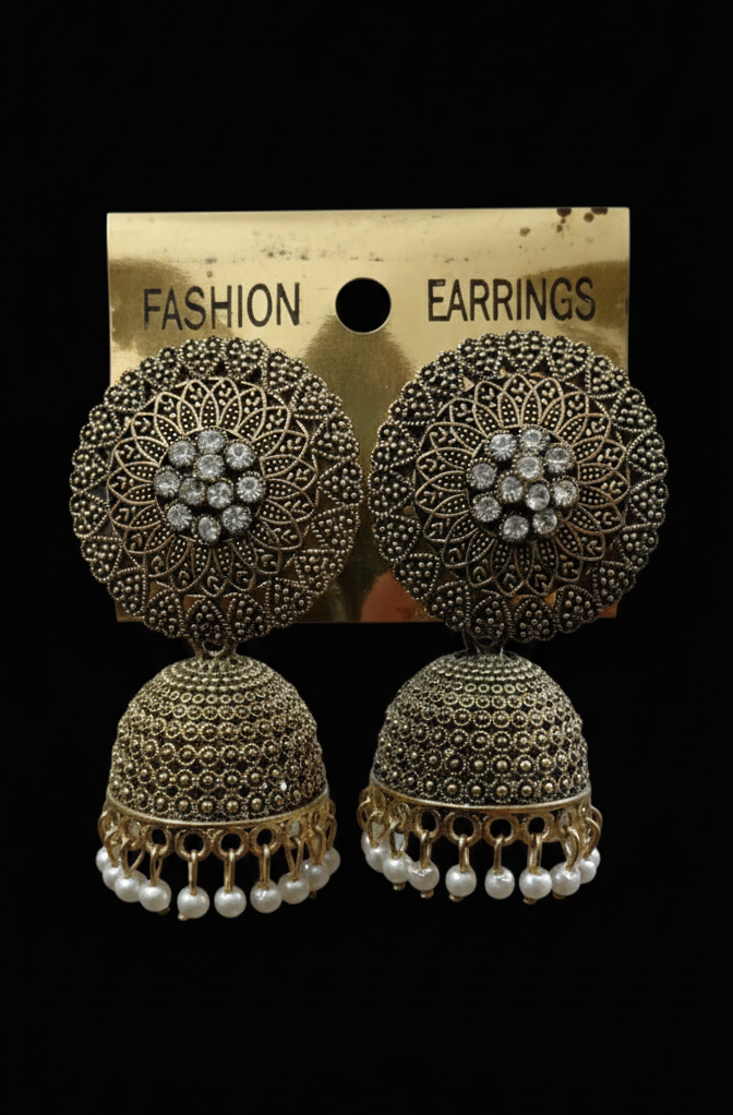 Indian Oxidized Gold Jhumka Earrings for Women & Girls