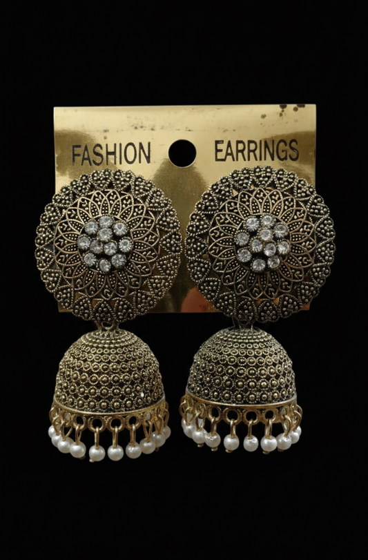Indian Oxidized Gold Jhumka Earrings for Women & Girls