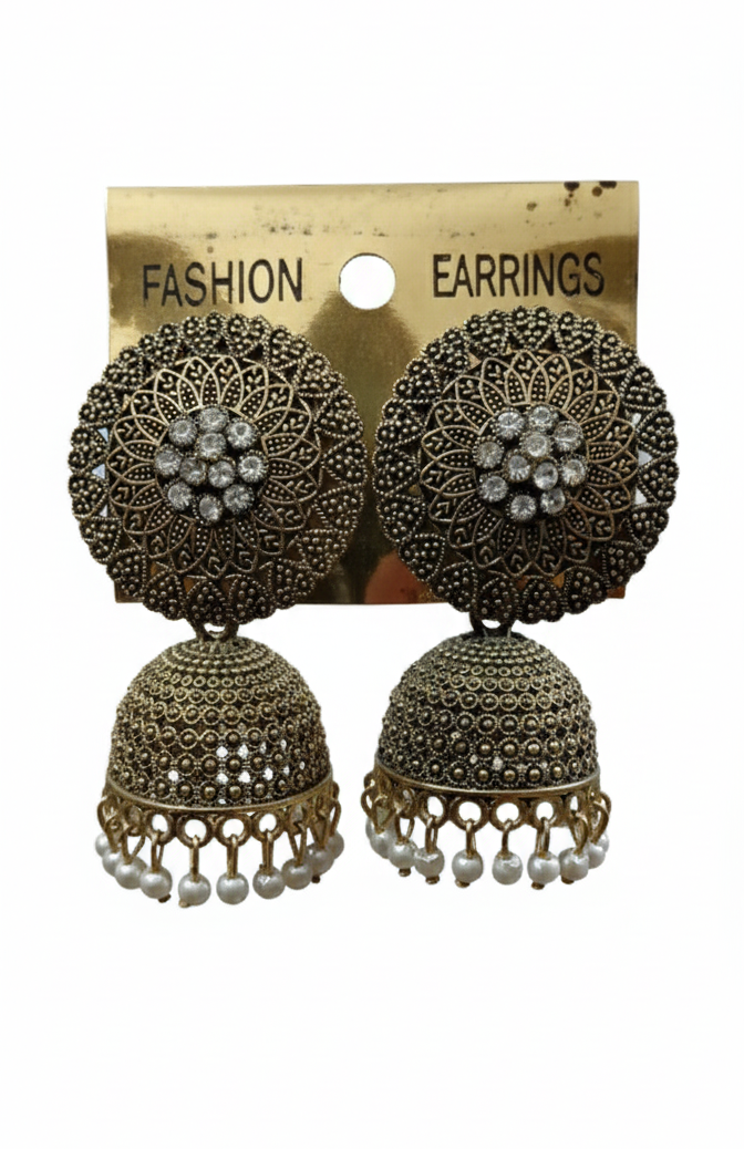 Indian Oxidized Gold Jhumka Earrings for Women & Girls