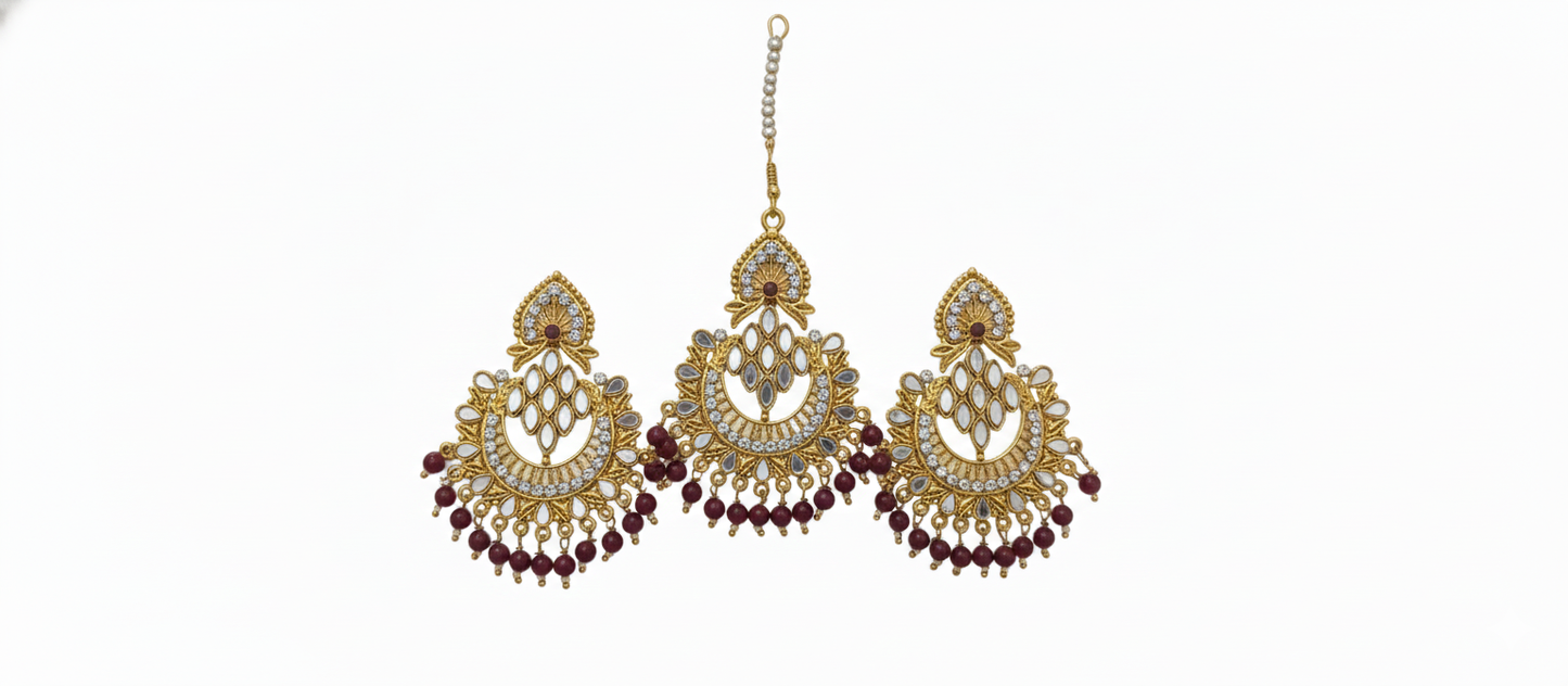 Crystal Stone & Beaded Dangle Ethnic Wedding Party Jewelry