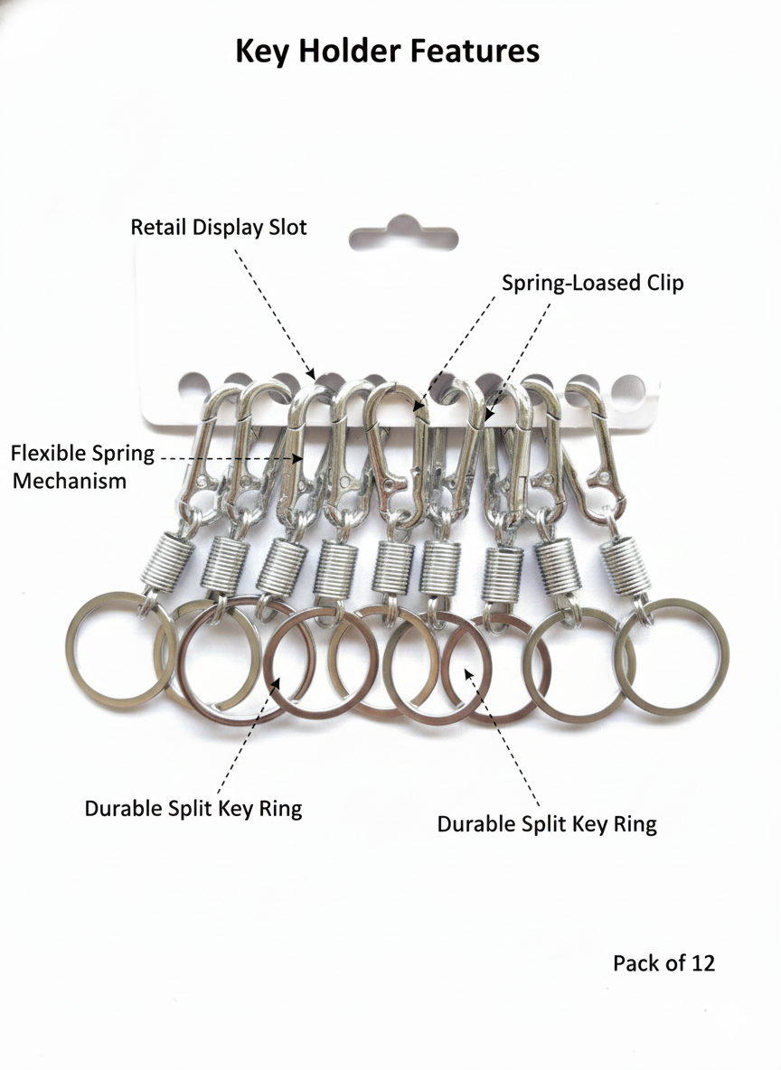 Heavy Duty Spring Hook Key Holders for Keys, DIY Crafts, Bags (Pack of 1)