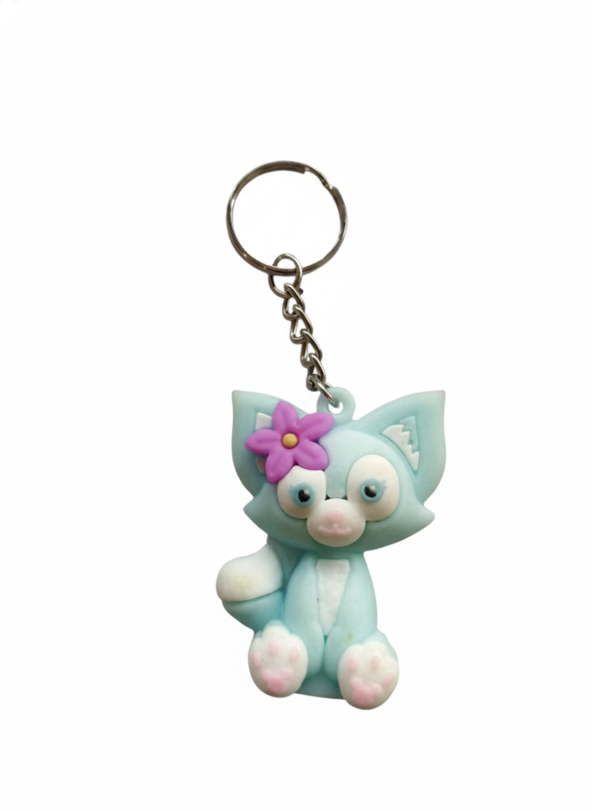 Cute Red Fox Keychain for Girls & Kids | Cartoon Animal Key Ring with Flower Design