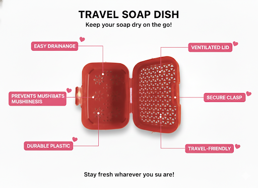 Travel Soap Dish with Ventilated Lid & Drainage Holes