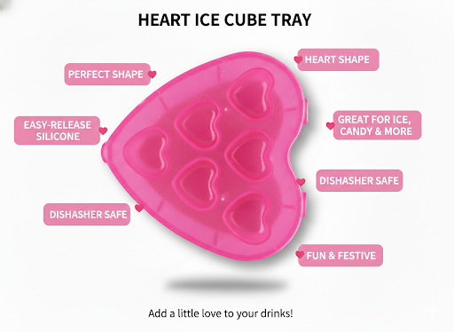 Heart Ice Cube Tray Silicone Mold – 8 Cavity Heart Shape Ice Mold,