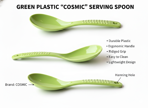 Durable Lightweight Kitchen Serving Spoon with Ergonomic Ridged Grip Handle ( 4 pic )