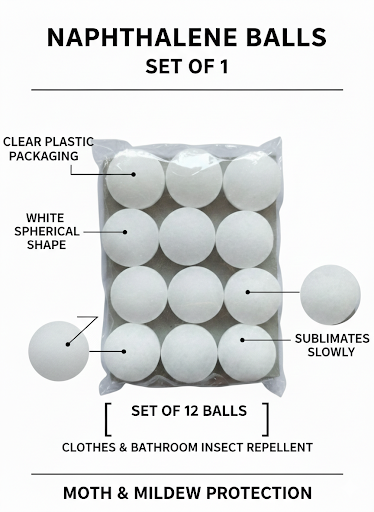 Naphthalene Balls for Clothes Storage – Set of 12 White Moth Balls