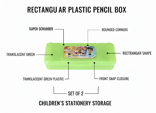 Rectangular Plastic Pencil Box for Kids (Set of 2)