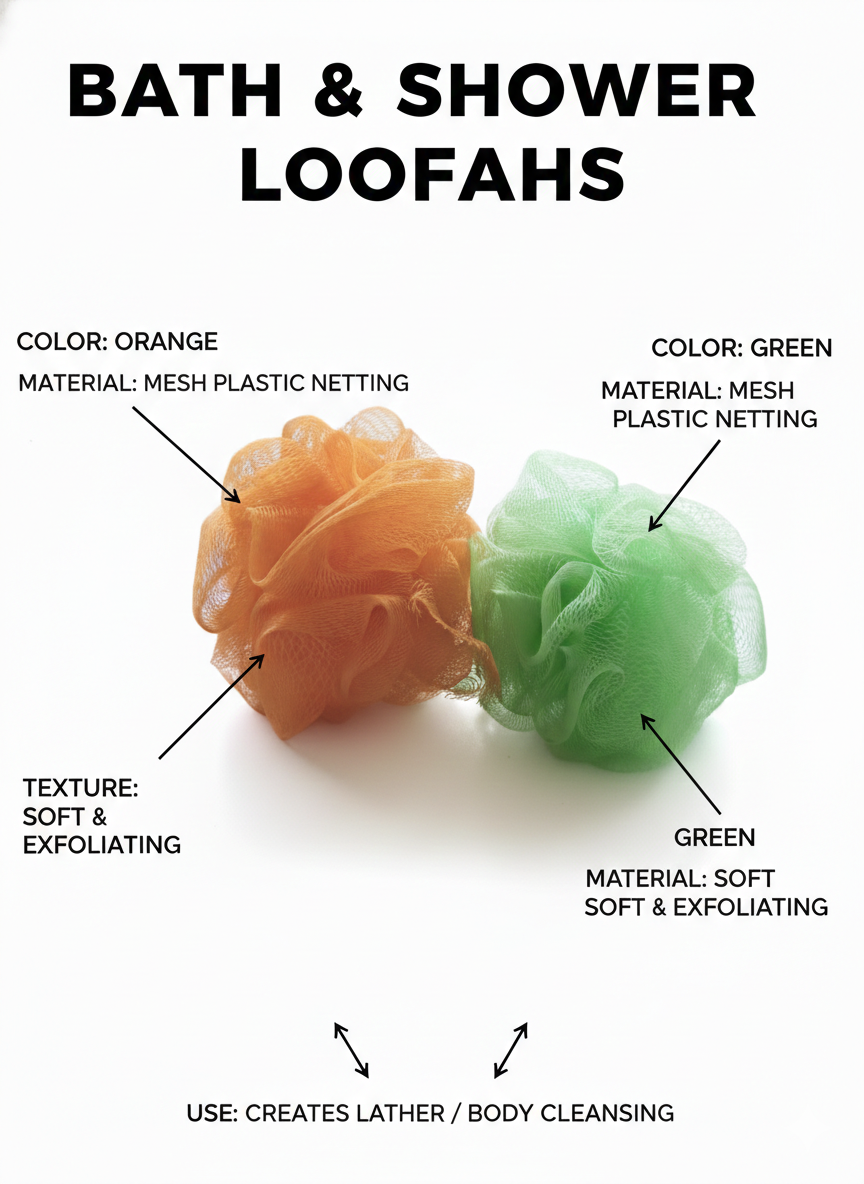 Bath & Shower Loofah Sponge Set – Soft Mesh Plastic Netting Body Scrubber
