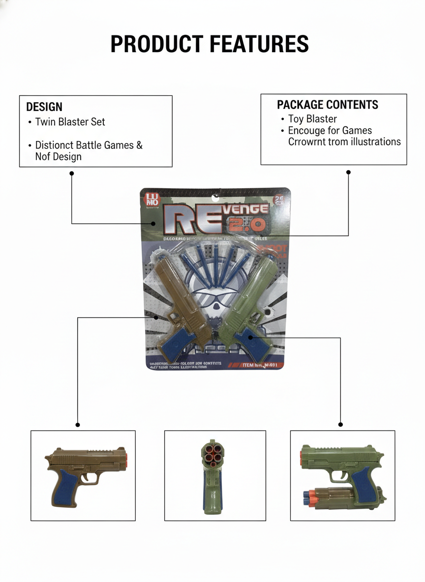 Kids Twin Toy Blaster Gun Set with Foam Darts |