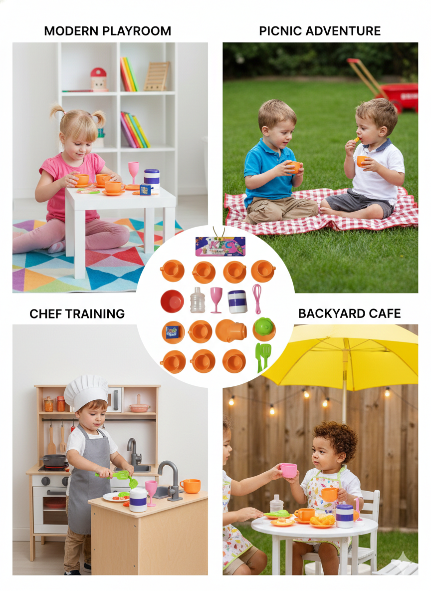 Kids Kitchen Utensils Play Set (24 Pieces) | Pretend Play Cooking Set with Cups, Plates, Jug & Accessories