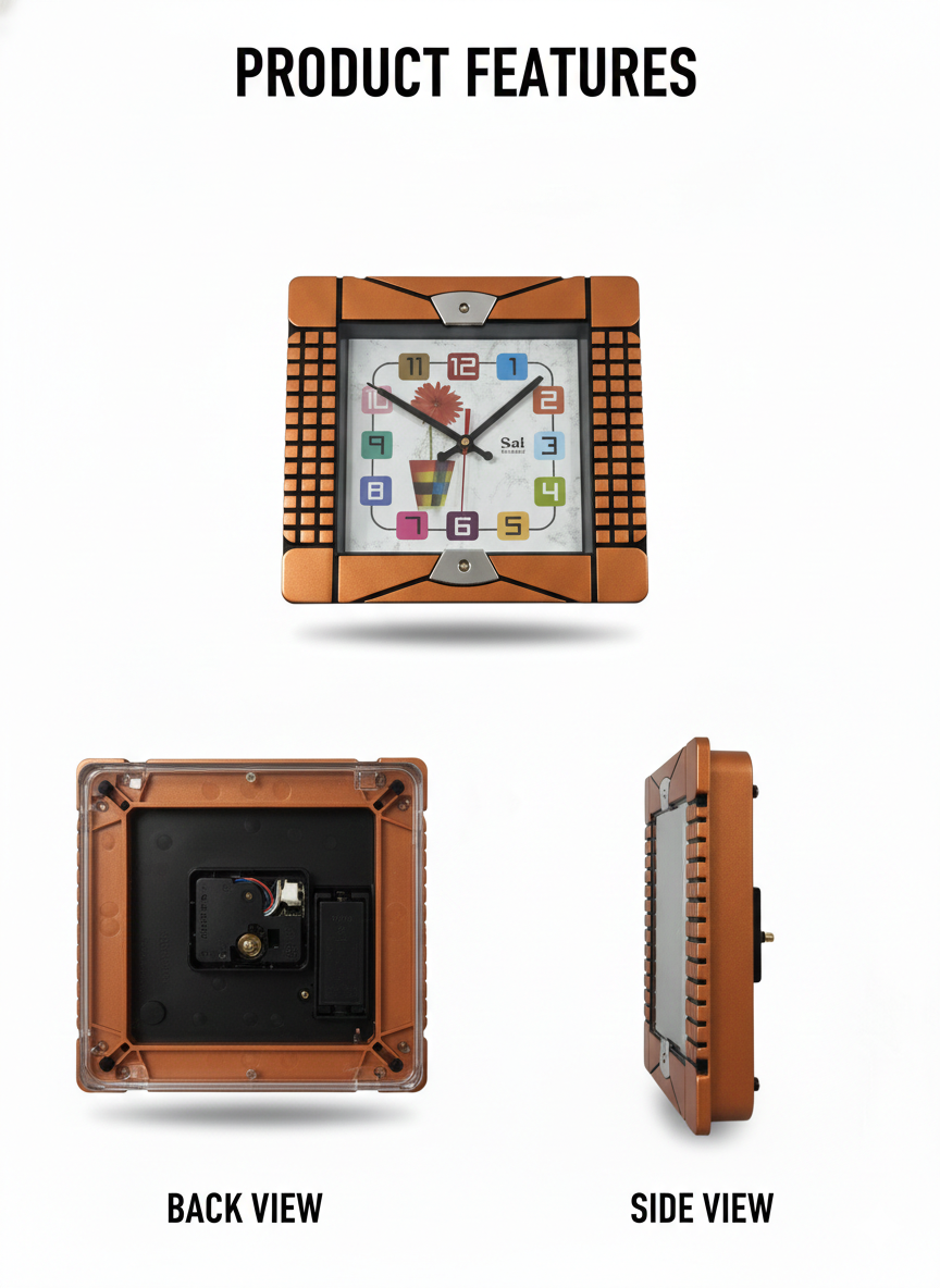 Modern Square Multicolor Dial Wall Clock