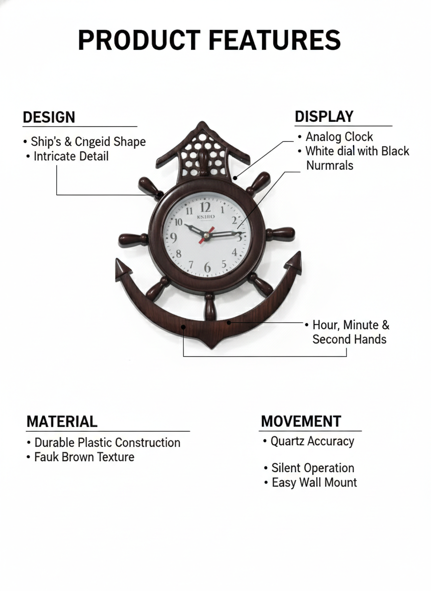 Nautical Anchor Ship Wheel Wall Clock