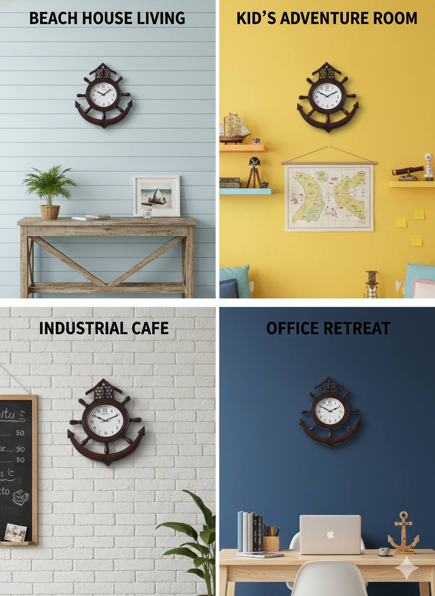 Nautical Anchor Ship Wheel Wall Clock