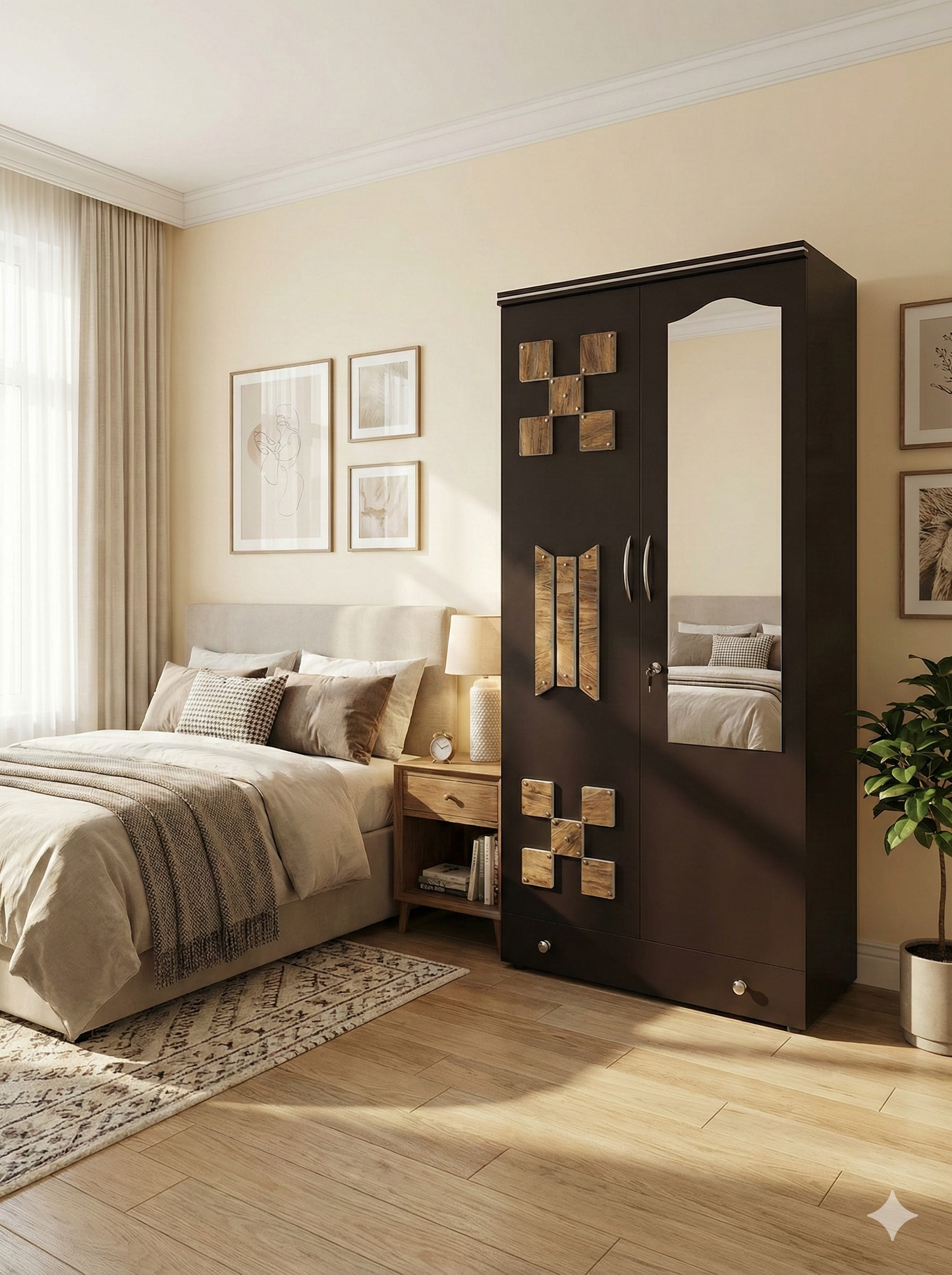 Steel Almirah 2 Door with Mirror | 16x36x78 Inch Metal Wardrobe | Lockable Storage Cupboard with Drawers