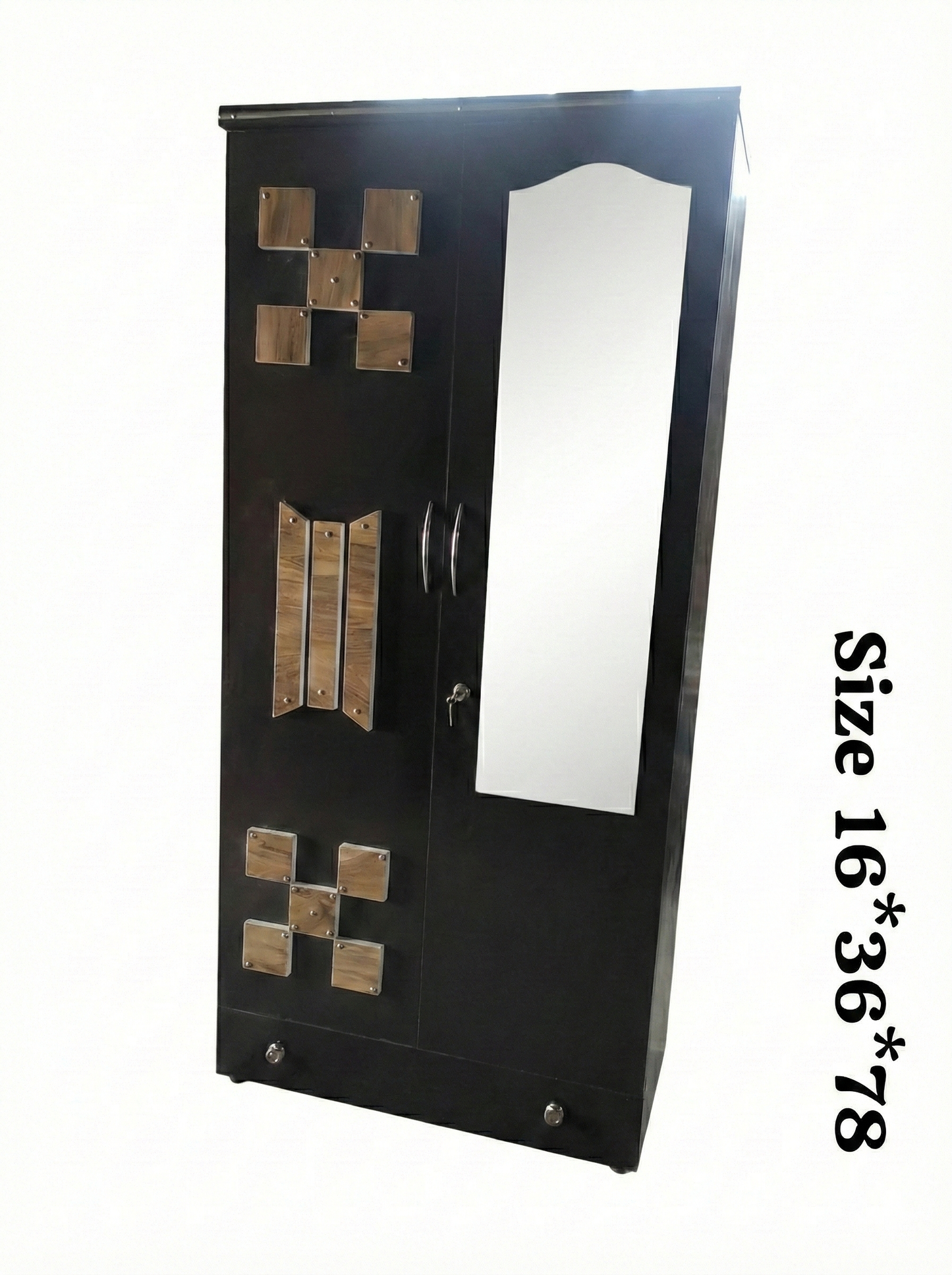 Steel Almirah 2 Door with Mirror | 16x36x78 Inch Metal Wardrobe | Lockable Storage Cupboard with Drawers