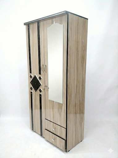 Wooden 2 Door Wardrobe with Mirror | 16x36x78 Inch Almirah | Rustic Grey Cupboard with Lock & Drawer