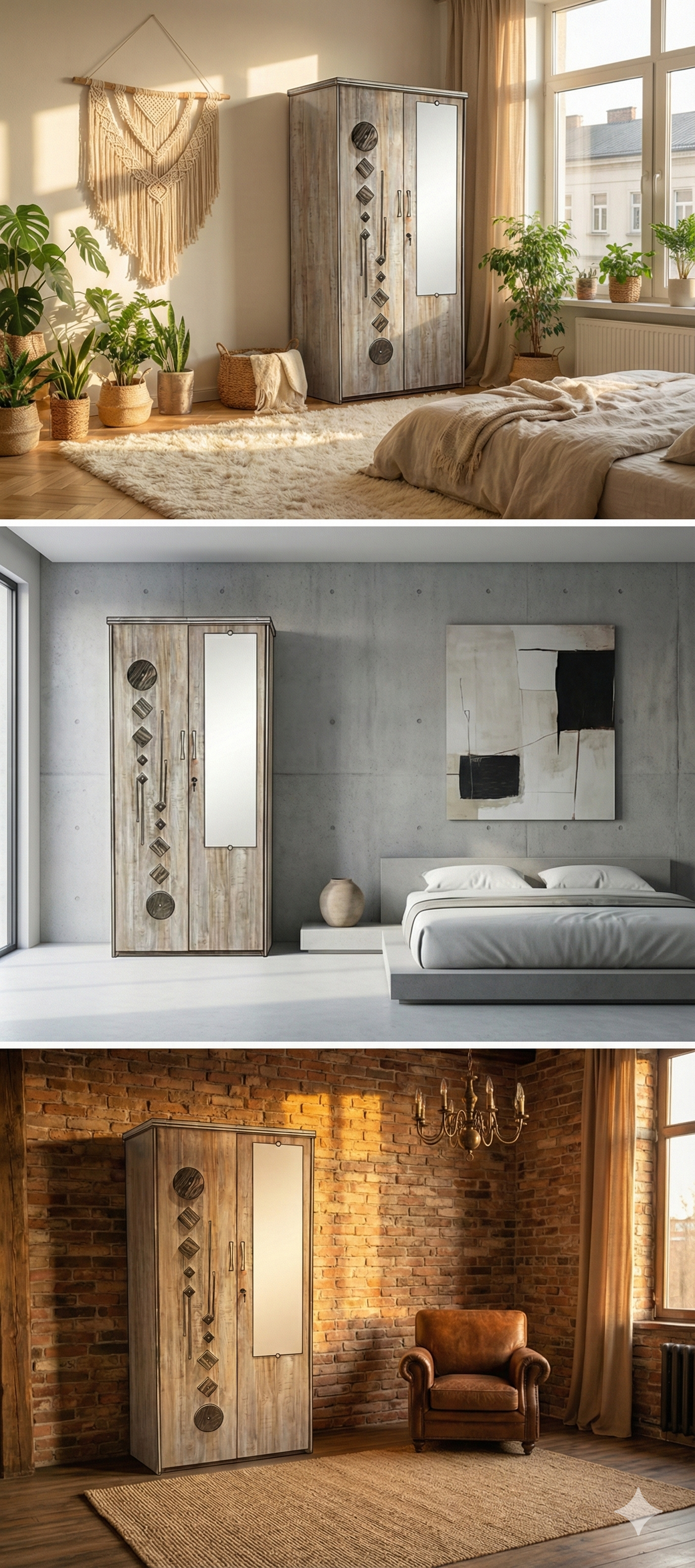 Wooden 2 Door Wardrobe with Mirror | 16x36x78 Inch Almirah | Rustic Grey Cupboard with Lock & Drawer