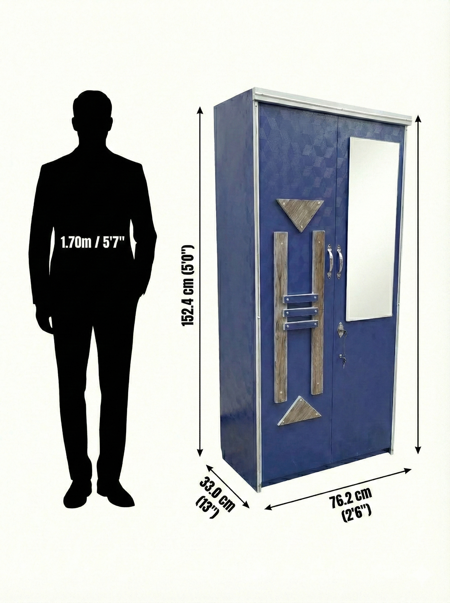 Blue Steel Almirah Wardrobe with Mirror & Lock | Designer Metal Cupboard for Bedroom