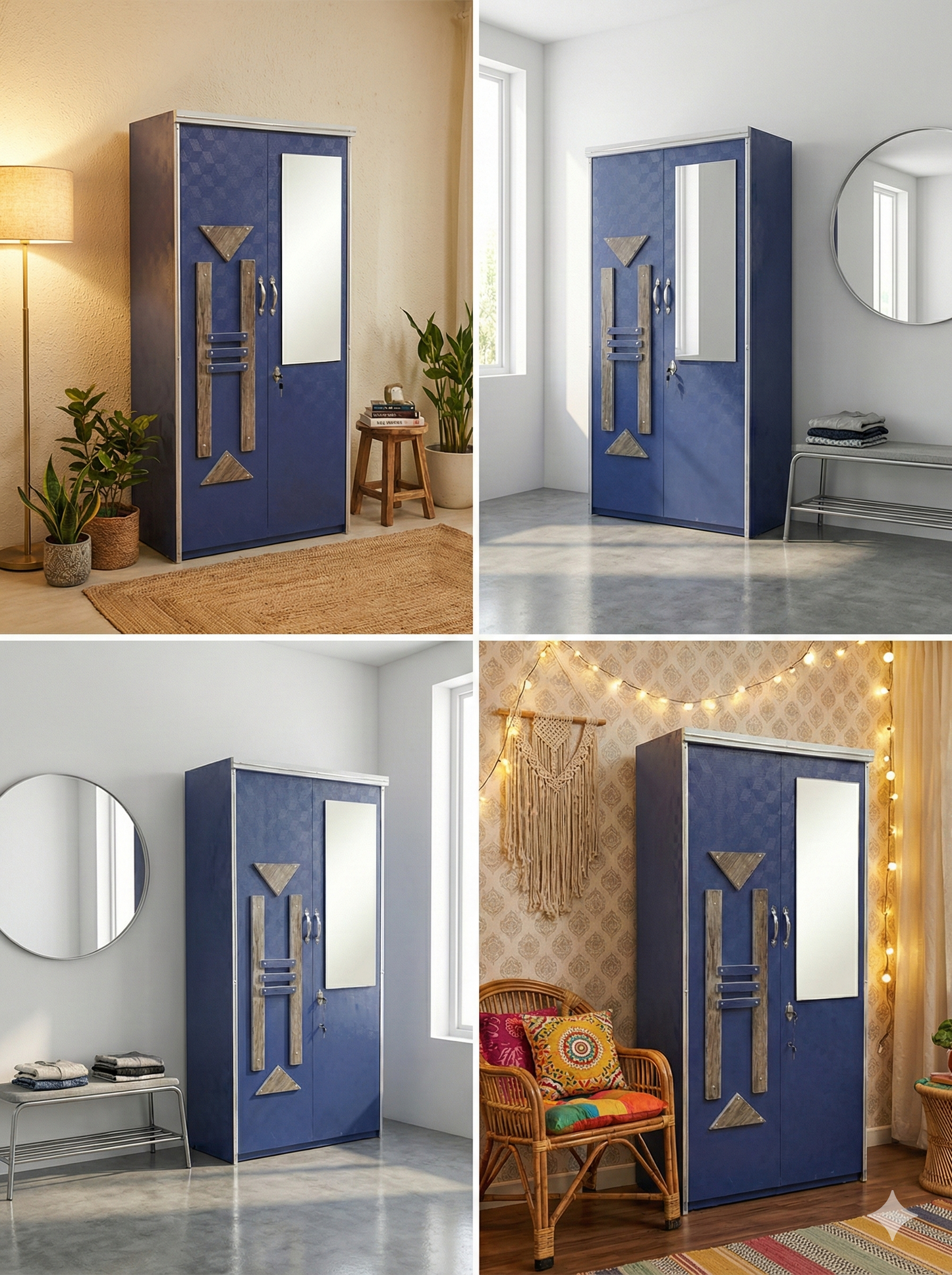 Blue Steel Almirah Wardrobe with Mirror & Lock | Designer Metal Cupboard for Bedroom