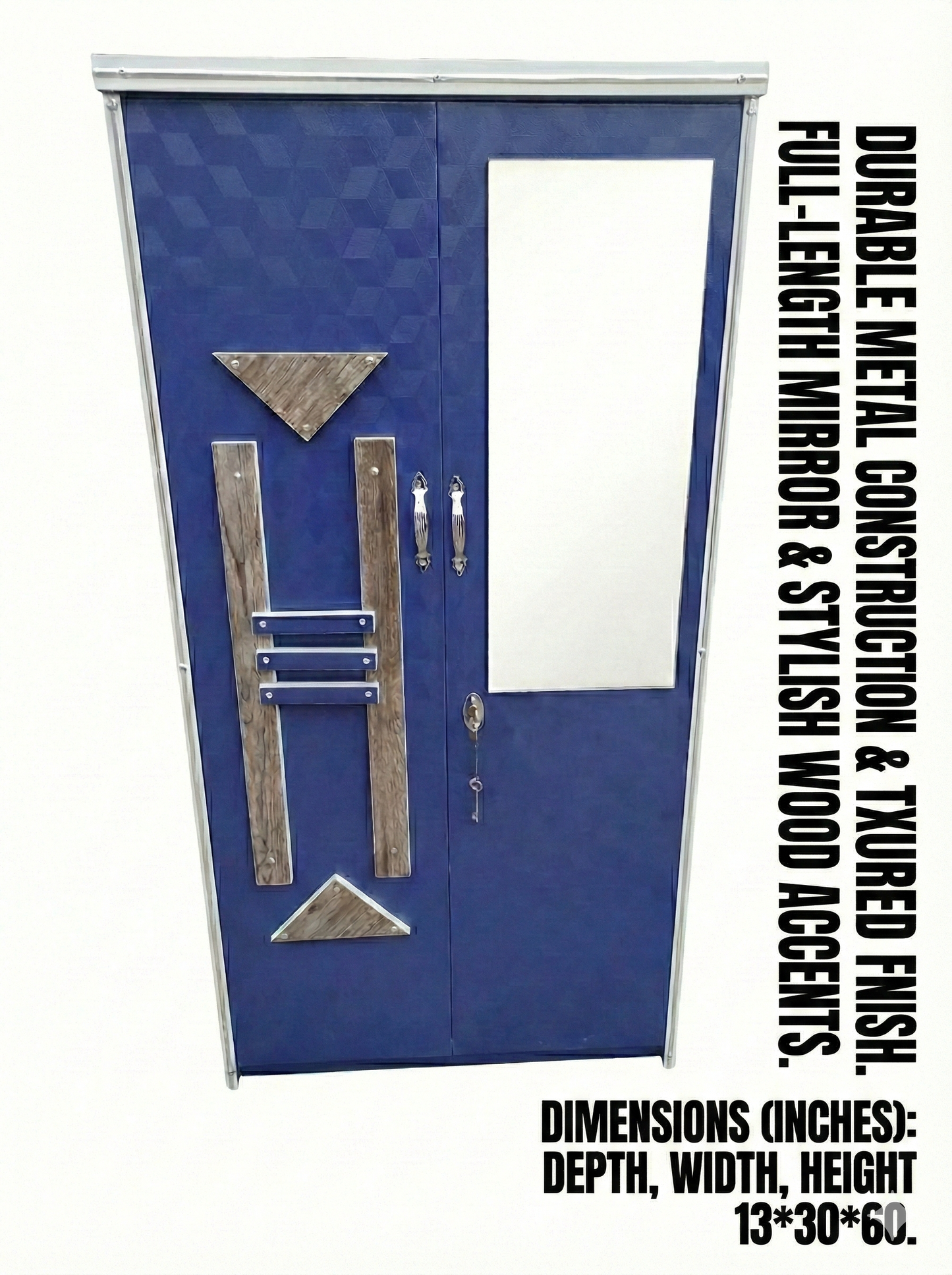 Blue Steel Almirah Wardrobe with Mirror & Lock | Designer Metal Cupboard for Bedroom