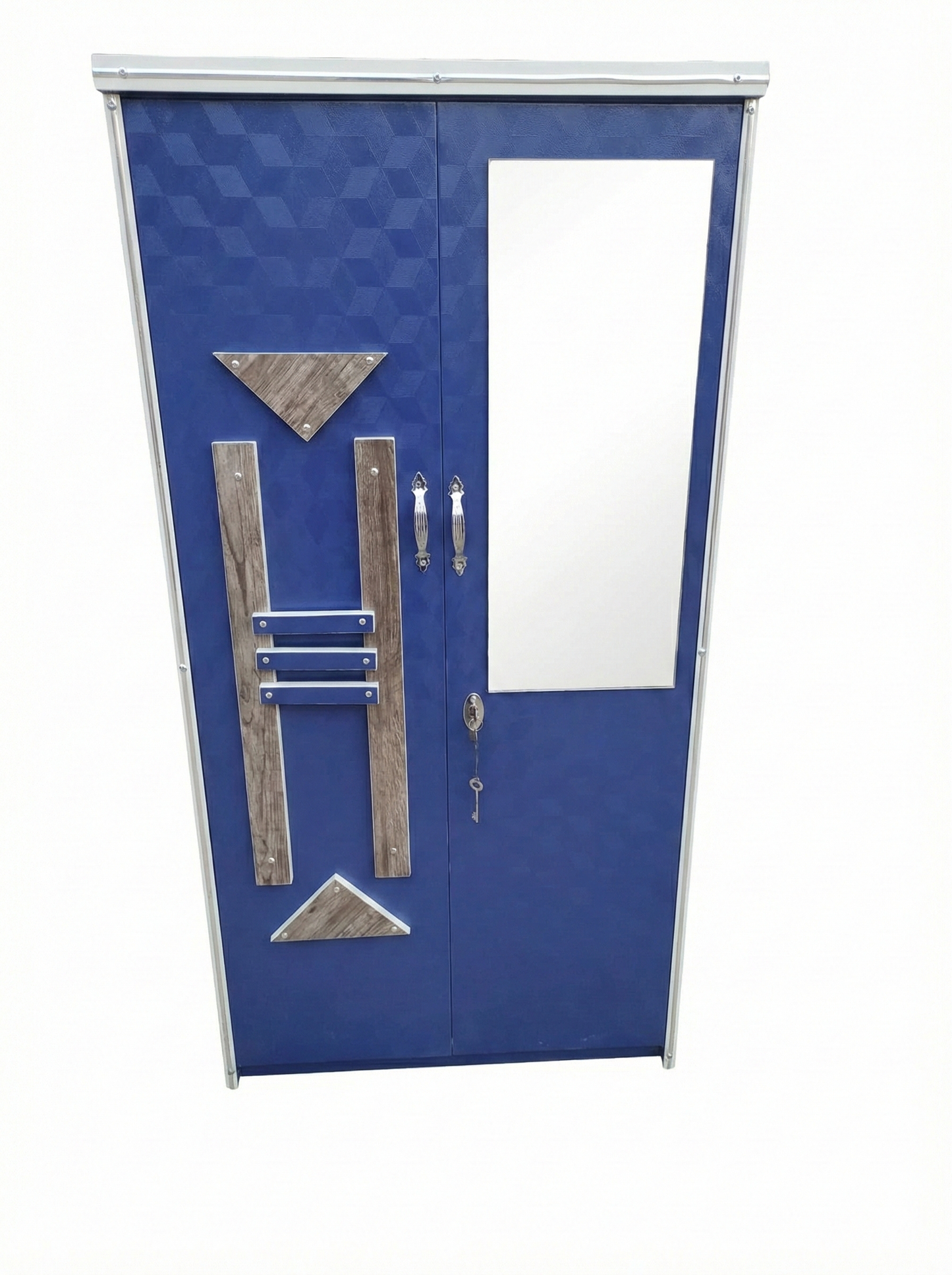 Blue Steel Almirah Wardrobe with Mirror & Lock | Designer Metal Cupboard for Bedroom