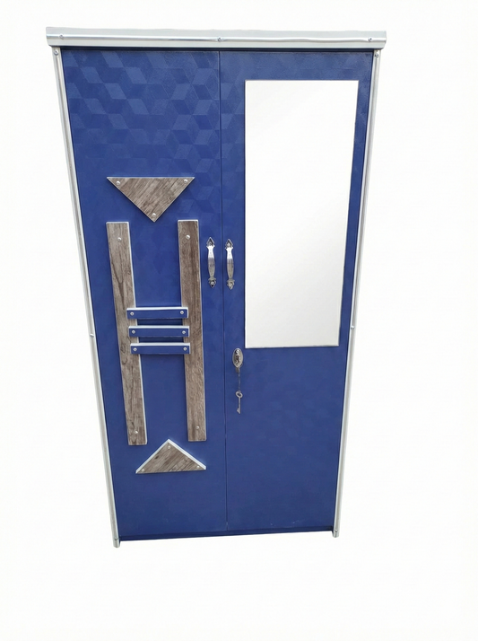 Blue Steel Almirah Wardrobe with Mirror & Lock | Designer Metal Cupboard for Bedroom