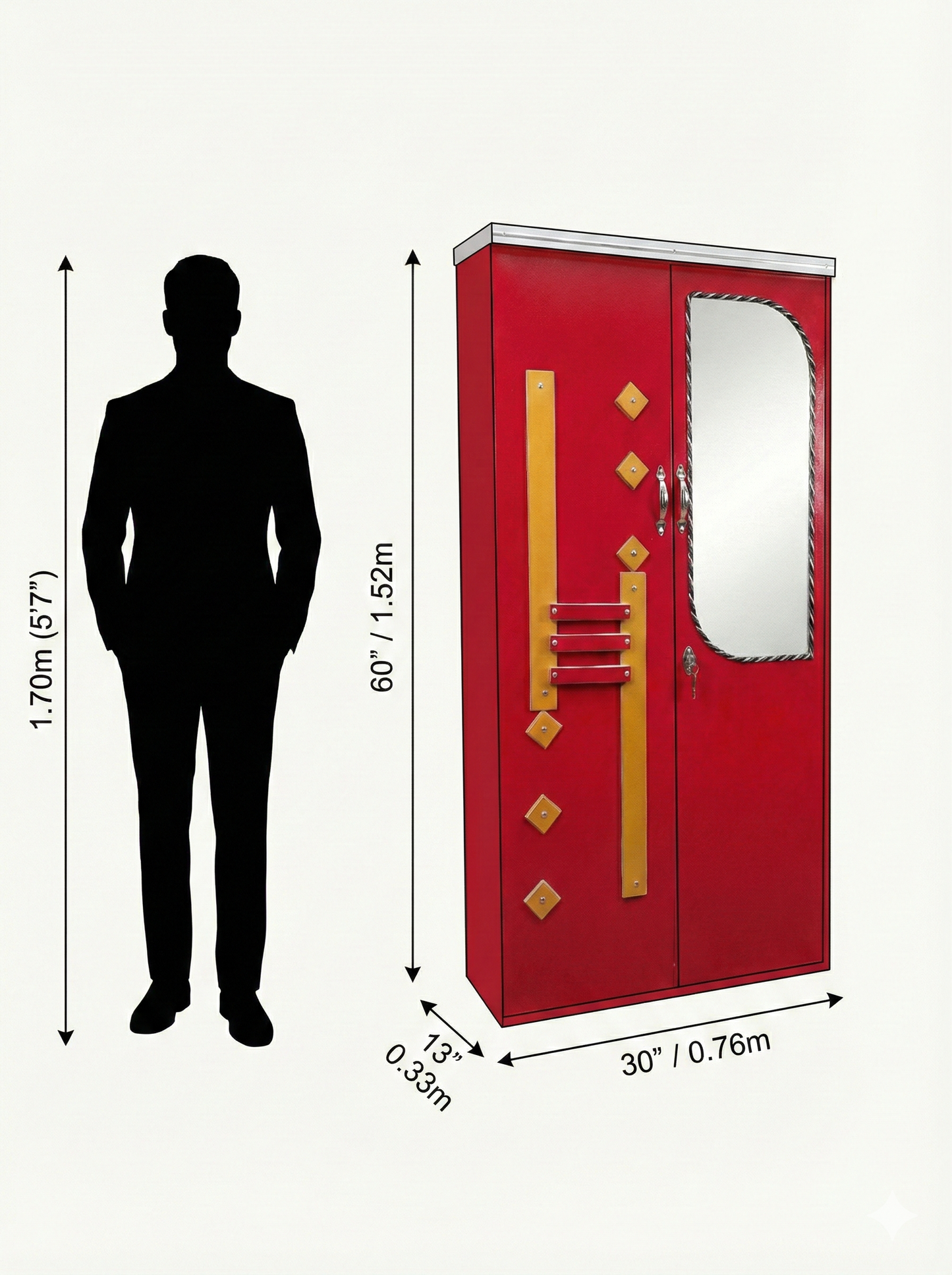 Red Steel Almirah Wardrobe with Mirror & Lock | Designer Steel Cupboard for Bedroom