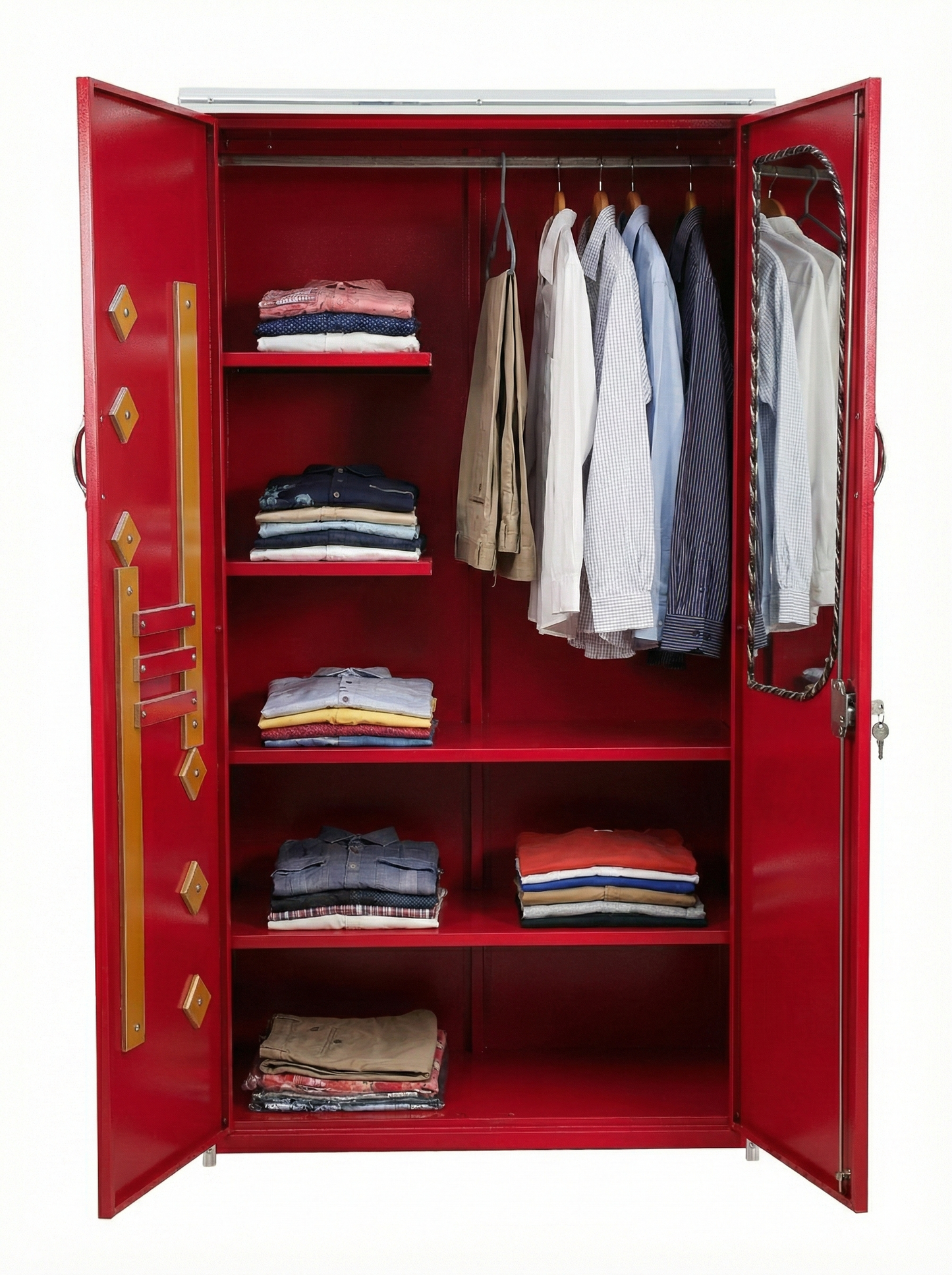 Red Steel Almirah Wardrobe with Mirror & Lock | Designer Steel Cupboard for Bedroom
