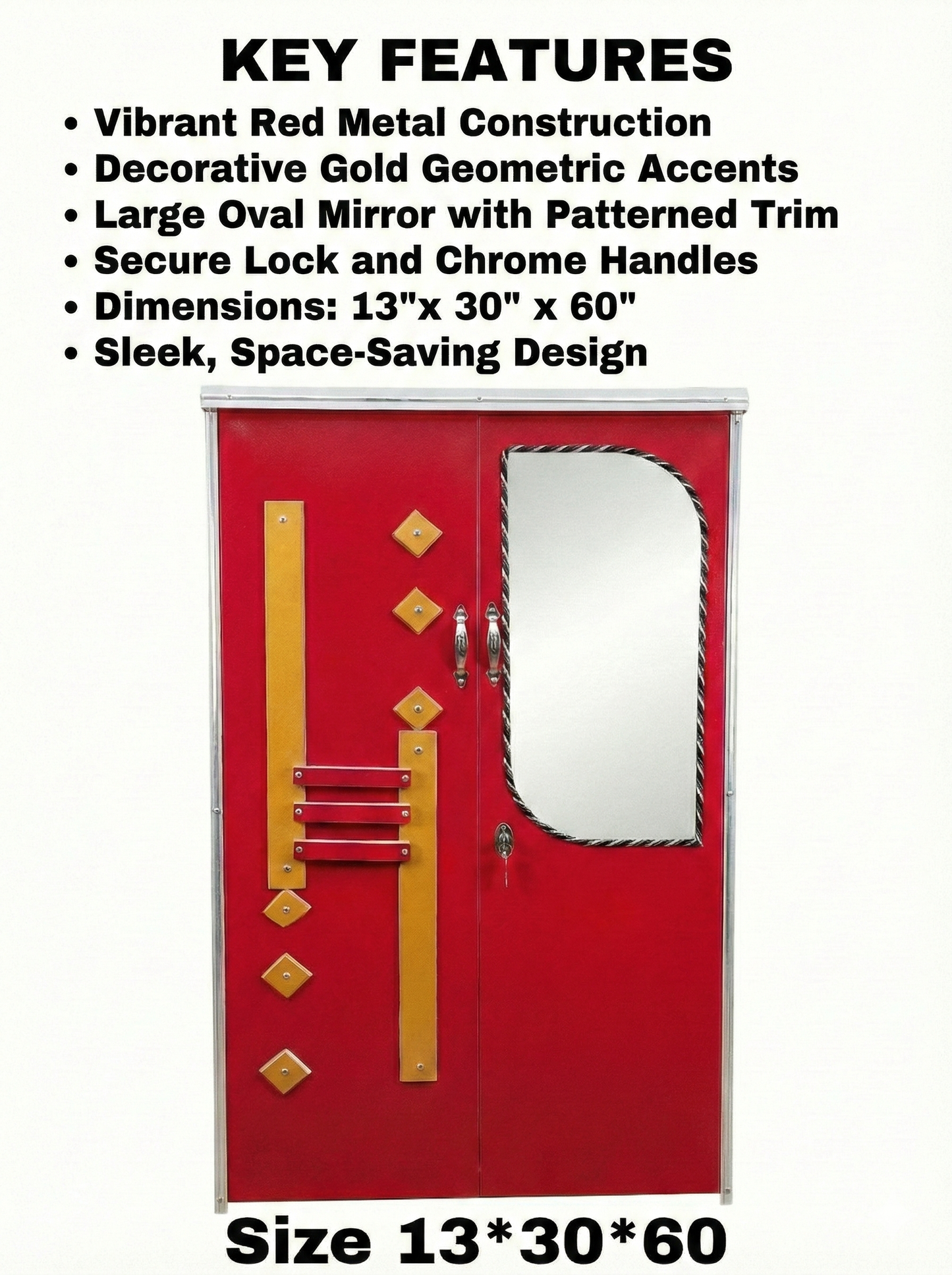 Red Steel Almirah Wardrobe with Mirror & Lock | Designer Steel Cupboard for Bedroom