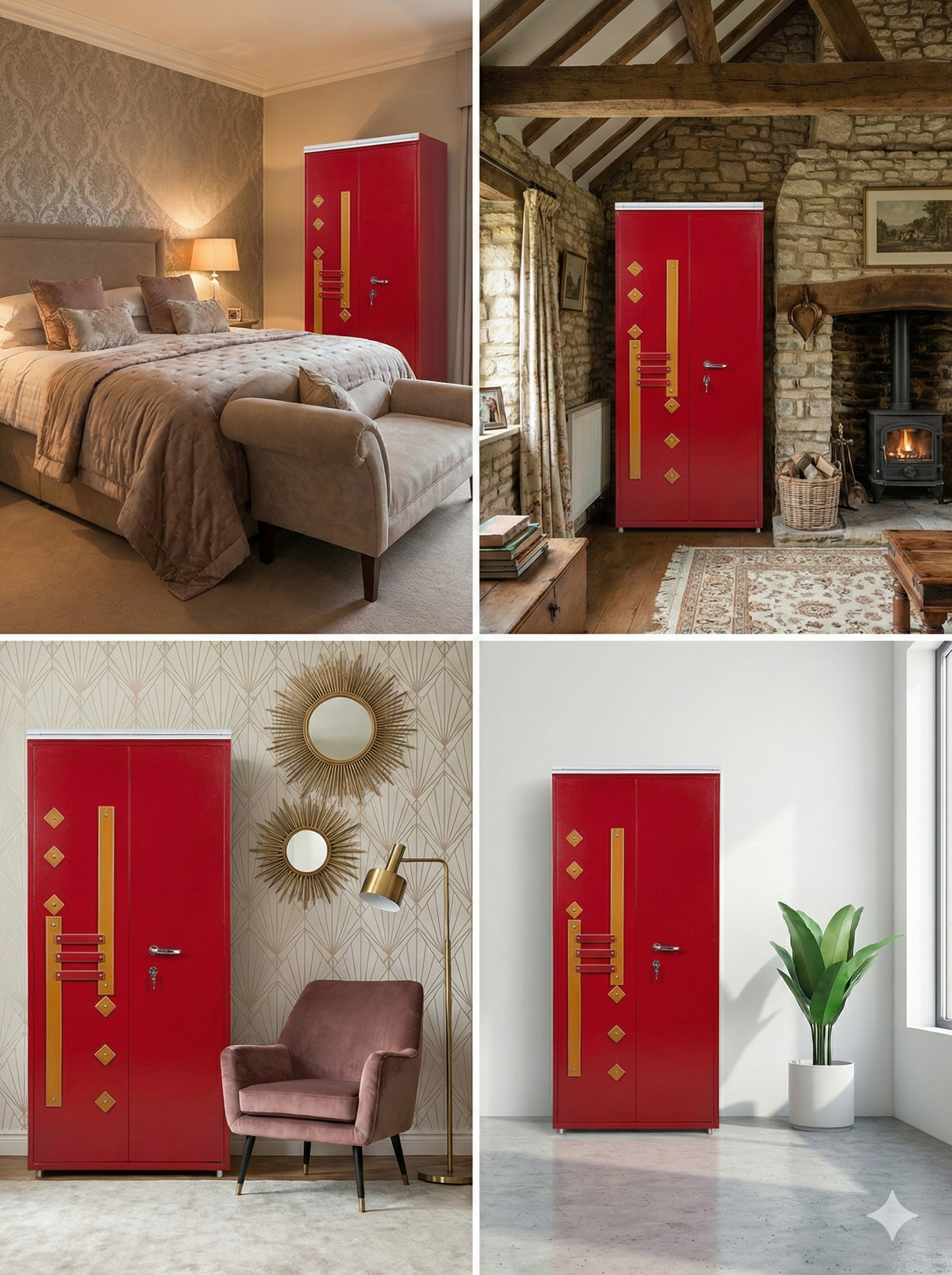 Red Steel Almirah Wardrobe with Mirror & Lock | Designer Steel Cupboard for Bedroom