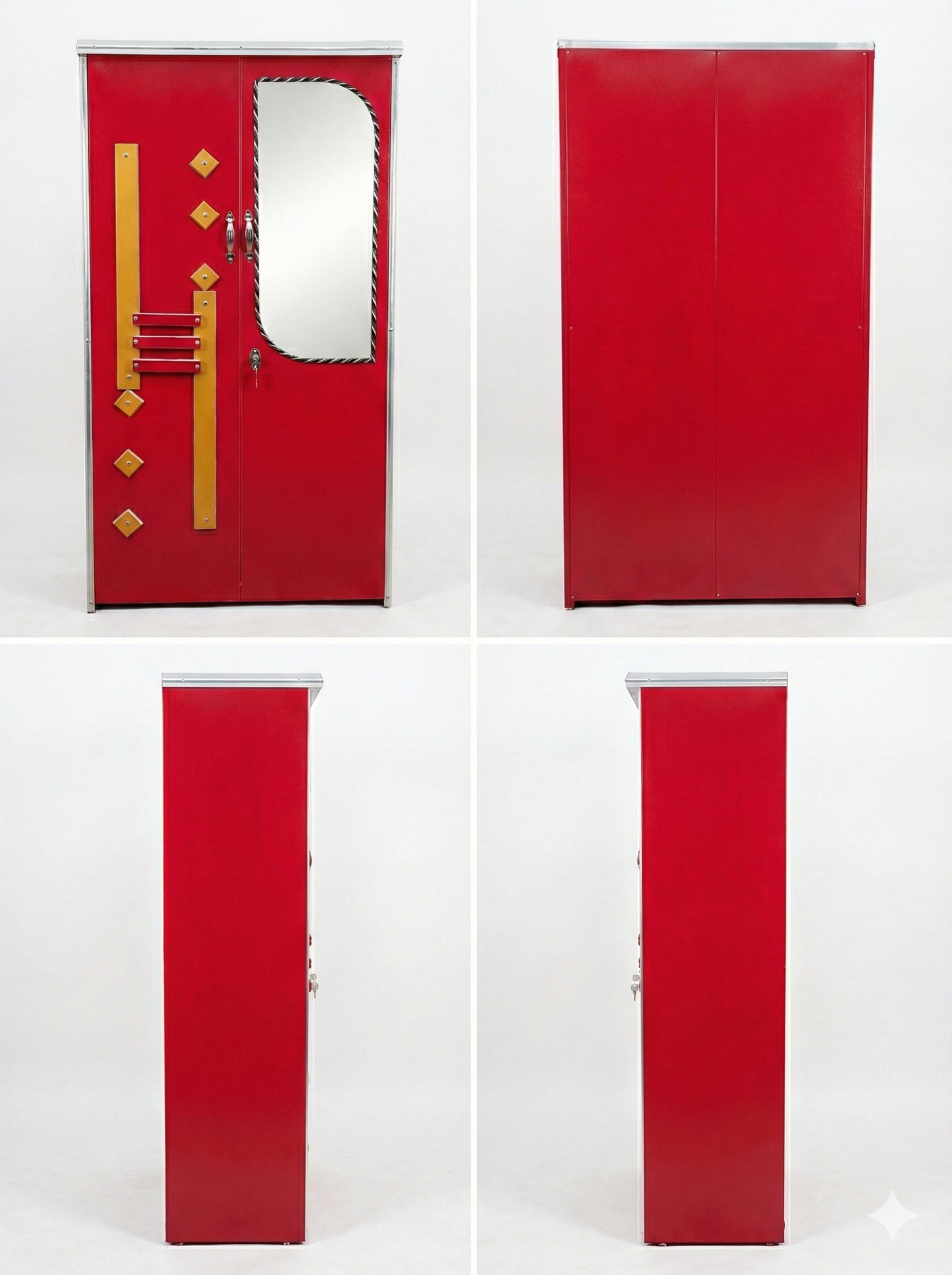 Red Steel Almirah Wardrobe with Mirror & Lock | Designer Steel Cupboard for Bedroom