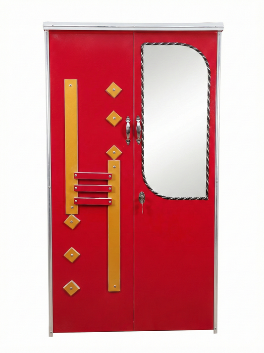 Red Steel Almirah Wardrobe with Mirror & Lock | Designer Steel Cupboard for Bedroom