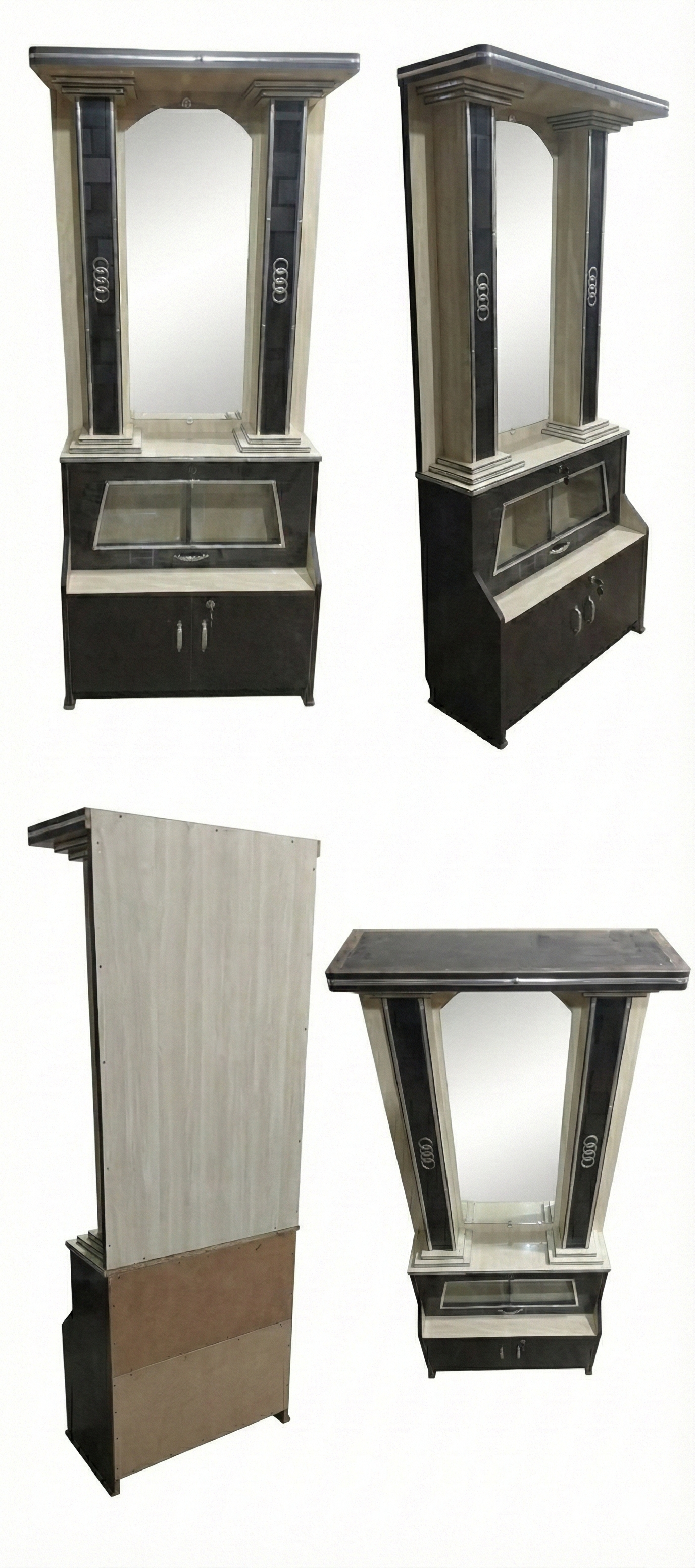 Modern Dressing Table with Mirror & Storage Cabinet | Stylish Wooden Vanity Unit with Glass Display & Shelves